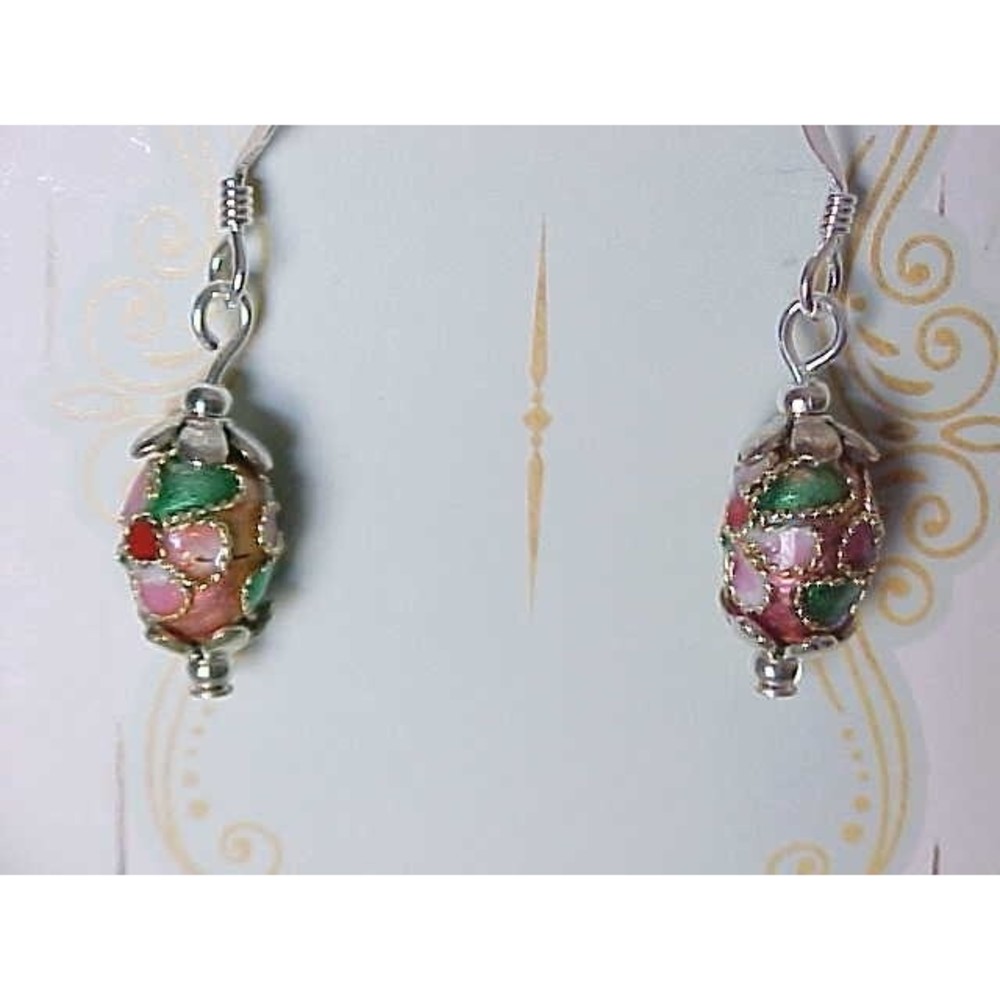 B2G1 Church Sunday Pink Petite Easter Egg Earrings Cloisonne Faberge Basket Gift